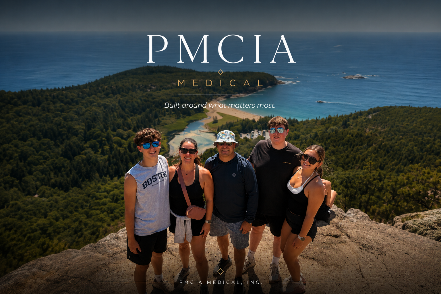 PMCIA Medical family overlooking a coastal landscape